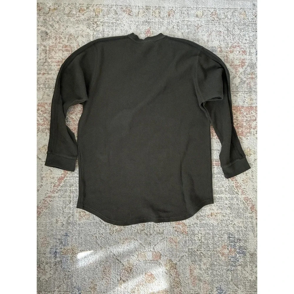 Adidas Waffle Knit Thermal Long Sleeve Shirt Olive Green Men's L Y2K-Vintage